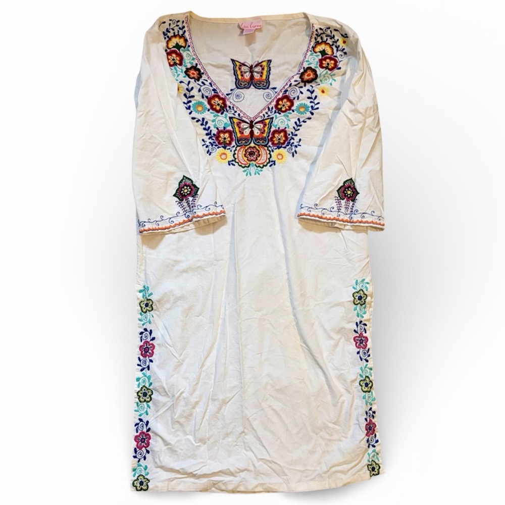Lisa Curran Embroidered White Kaftan Dress